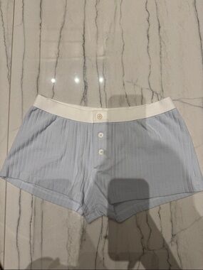 Brandy Melville Light Blue Ribbed Lounge Shorts with White Waistband